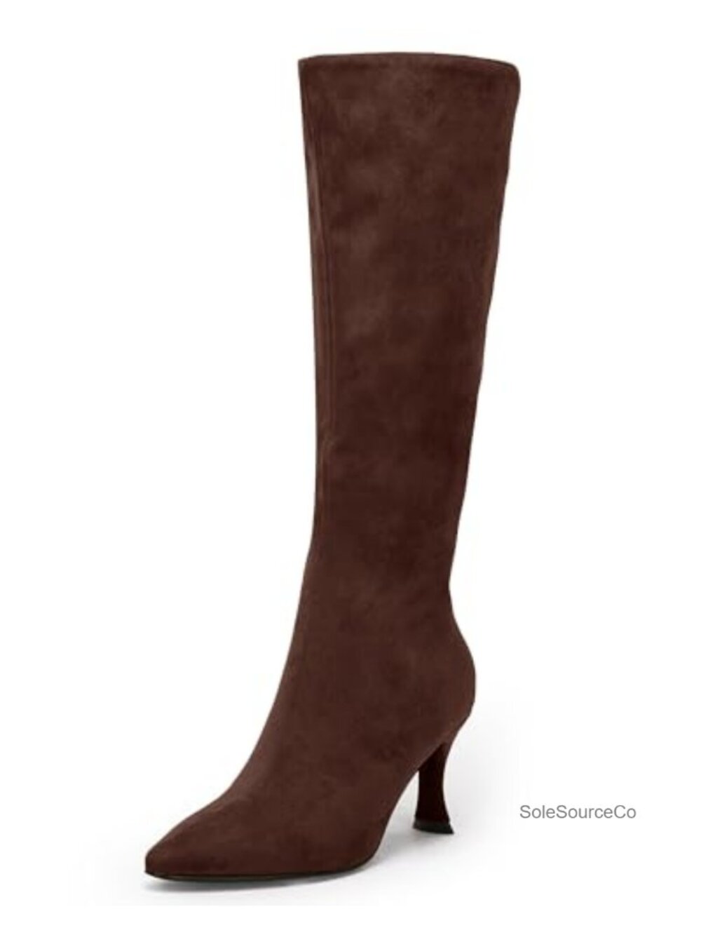 Womens Knee High Boots Pointed Toe Kitten Heel Side Zipper Stretchy Faux Suede